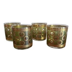 Vintage 1970s Culver Ltd. Crackled 22k Gold Old Fashioned Glasses, Set of 4